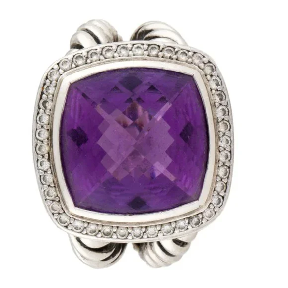 DAVID YURMAN DIAMOND & AMETHYST STERLING SILVER 925 ALBION COCKTAIL RING - Picture 2 of 7
